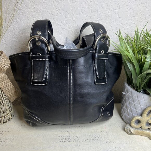 Vintage Coach Black Leather Soho Handbag Shoulder Purse M05D-9544 - Picture 2 of 12